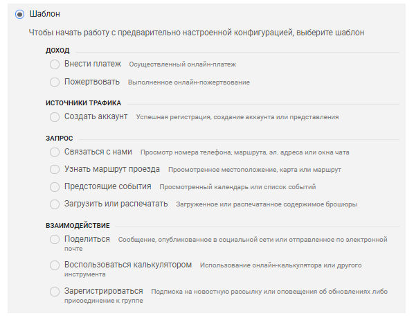 Создание цели по шаблону в Гугл Аналитике