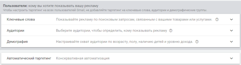 Таргетинг рекламы в Gmail